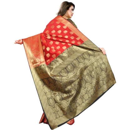 Women's Jacquard Woven Saree With Unstitched Blouse 5.5Mtr (Red) - Image 4