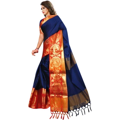 Women's Jacquard Woven Saree With Unstitched Blouse 5.5Mtr (Dark Blue) - Image 3