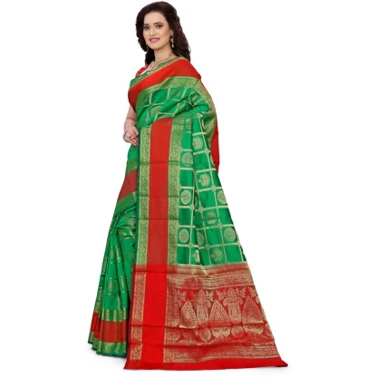 Women's Jacquard Woven Saree With Unstitched Blouse 5.5Mtr (Green) - Image 3