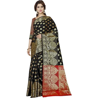 Women's Jacquard Woven Saree With Unstitched Blouse 5.5Mtr (Black)