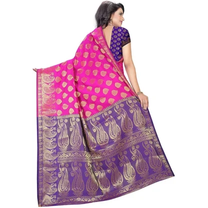 Women's Jacquard Woven Saree With Unstitched Blouse 5.5Mtr (Pink) - Image 2