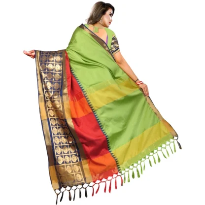 Women's Jacquard Woven Saree With Unstitched Blouse 5.5Mtr (Light Green) - Image 4