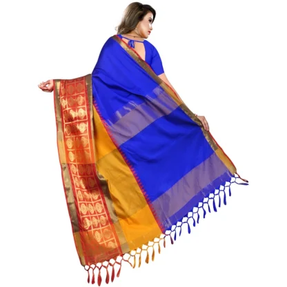 Women's Jacquard Woven Saree With Unstitched Blouse 5.5Mtr (Blue) - Image 4