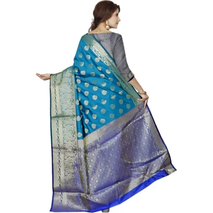 Women's Jacquard Woven Saree With Unstitched Blouse 5.5Mtr (Blue) - Image 3