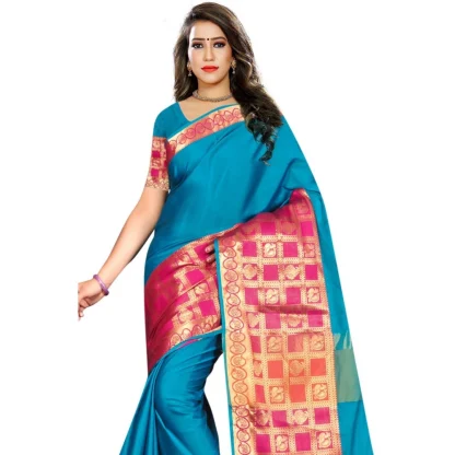 Women's Jacquard Woven Saree With Unstitched Blouse 5.5Mtr (Multicolor) - Image 2