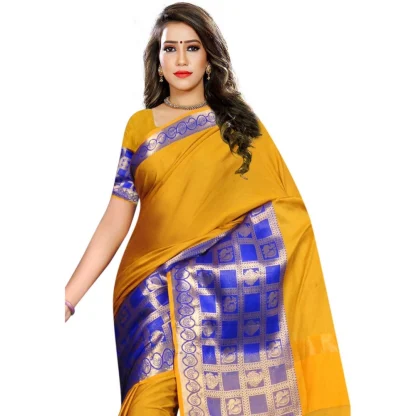 Women's Jacquard Woven Saree With Unstitched Blouse 5.5Mtr (Mustard) - Image 2