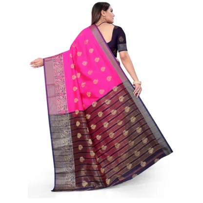 Women's Silk Blend Woven Saree With Unstitched Blouse 5.5Mtr (Pink) - Image 3