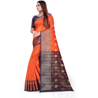 Women's Silk Blend Woven Saree With Unstitched Blouse 5.5Mtr (Orange) - Image 2