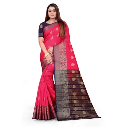 Women's Silk Blend Woven Saree With Unstitched Blouse 5.5Mtr (Multicolor)