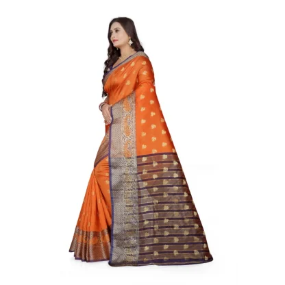 Women's Jacquard Woven Saree With Unstitched Blouse 5.5Mtr (Orange) - Image 2