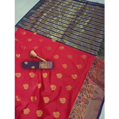 Women's Silk Blend Woven Saree With Unstitched Blouse 5.5Mtr (Red) - Image 5