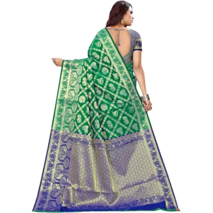 Women's Jacquard Woven Saree With Unstitched Blouse 5.5Mtr (Green) - Image 2