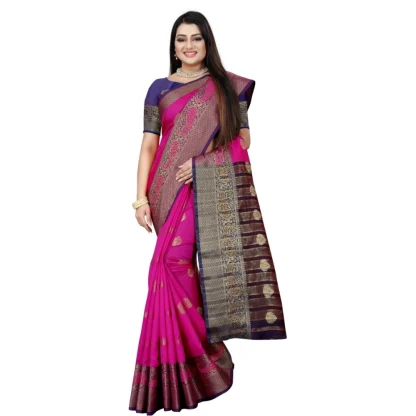 Women's Silk Blend Woven Saree With Unstitched Blouse 5.5Mtr (Purple-Pink) - Image 3