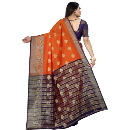 Women's Silk Blend Woven Saree With Unstitched Blouse 5.5Mtr (Purple-Orange) - Image 4