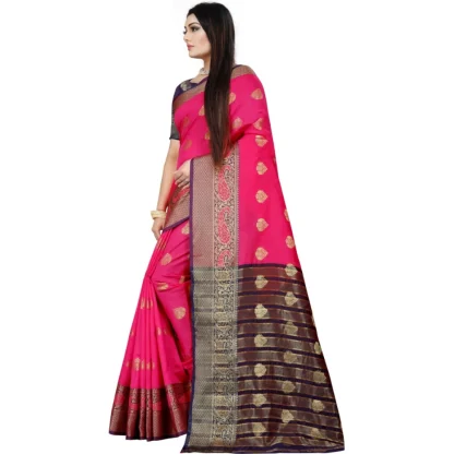 Women's Silk Blend Woven Saree With Unstitched Blouse 5.5Mtr (Purple-Pink) - Image 2