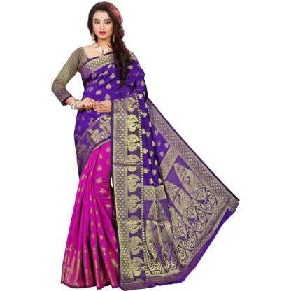 Women's Jacquard Woven Saree With Unstitched Blouse 5.5Mtr (Purple)