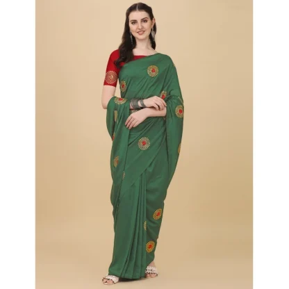 Women's Silk Blend Embroidered Saree With Unstitched Blouse 5.5Mtr (Light Green) - Image 4