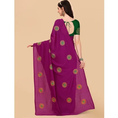 Women's Silk Blend Embroidered Saree With Unstitched Blouse 5.5Mtr (Purple) - Image 3