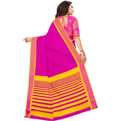 Women's Jacquard Woven Saree With Unstitched Blouse 5.5Mtr (Pink) - Image 3