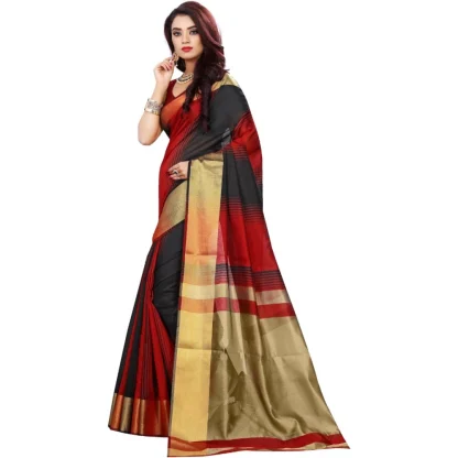 Women's Jacquard Woven Saree With Unstitched Blouse 5.5Mtr (Red-Black) - Image 3