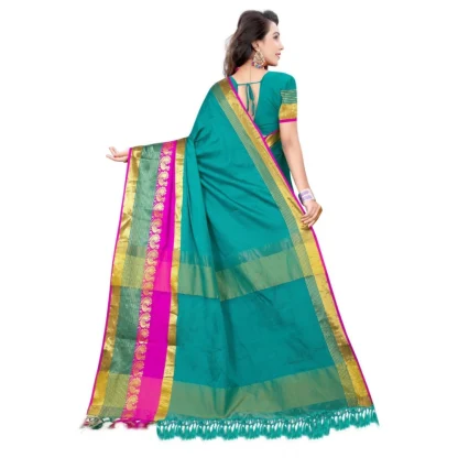 Women's Jacquard Woven Saree With Unstitched Blouse 5.5Mtr (Dark Green) - Image 4