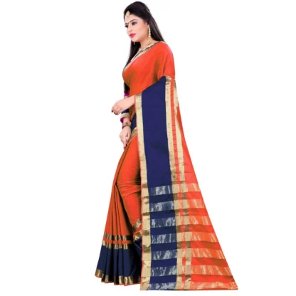 Women's Jacquard Woven Saree With Unstitched Blouse 5.5Mtr (Orange) - Image 3