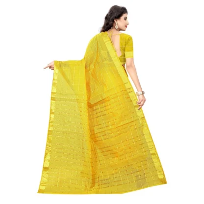 Women's Jacquard Woven Saree With Unstitched Blouse 5.5Mtr (Yellow) - Image 4