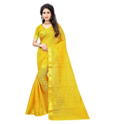 Women's Jacquard Woven Saree With Unstitched Blouse 5.5Mtr (Yellow)