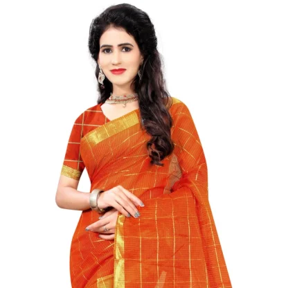 Women's Jacquard Woven Saree With Unstitched Blouse 5.5Mtr (Orange) - Image 2