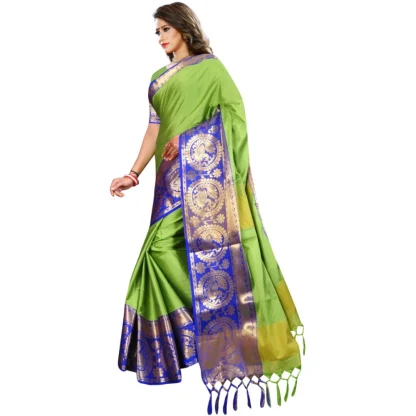 Women's Jacquard Woven Saree With Unstitched Blouse 5.5Mtr (Green) - Image 3