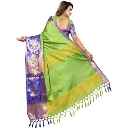 Women's Jacquard Woven Saree With Unstitched Blouse 5.5Mtr (Green) - Image 4