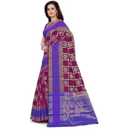 Women's Jacquard Woven Saree With Unstitched Blouse 5.5Mtr (Purple) - Image 3