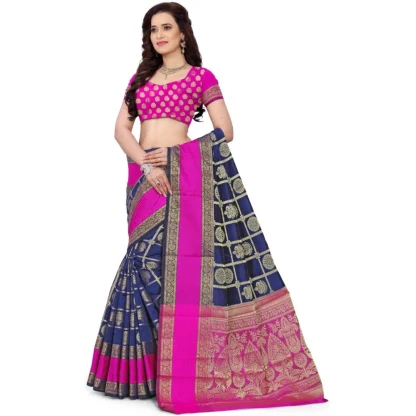 Women's Jacquard Woven Saree With Unstitched Blouse 5.5Mtr (Blue) - Image 2