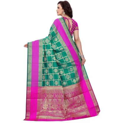 Women's Jacquard Woven Saree With Unstitched Blouse 5.5Mtr (Light Green) - Image 4