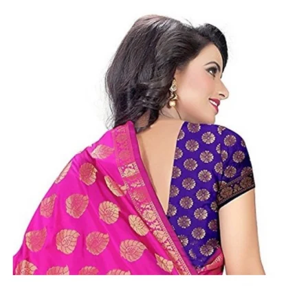 Women's Jacquard Woven Saree With Unstitched Blouse 5.5Mtr (Pink) - Image 5