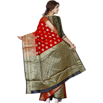 Women's Jacquard Woven Saree With Unstitched Blouse 5.5Mtr (Red) - Image 3