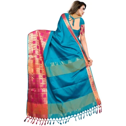 Women's Jacquard Woven Saree With Unstitched Blouse 5.5Mtr (Multicolor) - Image 4