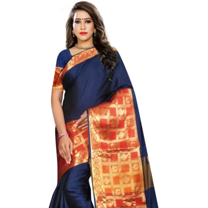 Women's Jacquard Woven Saree With Unstitched Blouse 5.5Mtr (Blue) - Image 2