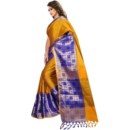 Women's Jacquard Woven Saree With Unstitched Blouse 5.5Mtr (Mustard) - Image 3