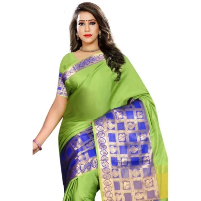 Women's Jacquard Woven Saree With Unstitched Blouse 5.5Mtr (Green) - Image 2