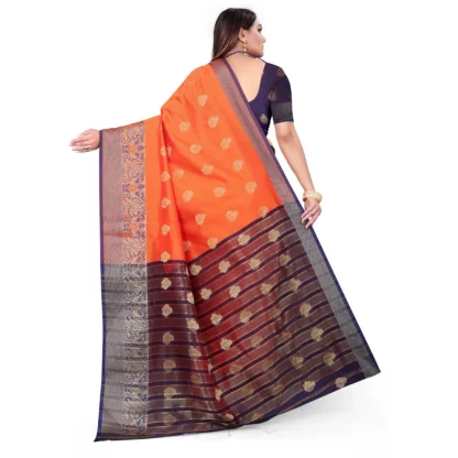 Women's Silk Blend Woven Saree With Unstitched Blouse 5.5Mtr (Orange) - Image 3