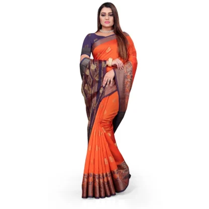 Women's Silk Blend Woven Saree With Unstitched Blouse 5.5Mtr (Orange) - Image 4