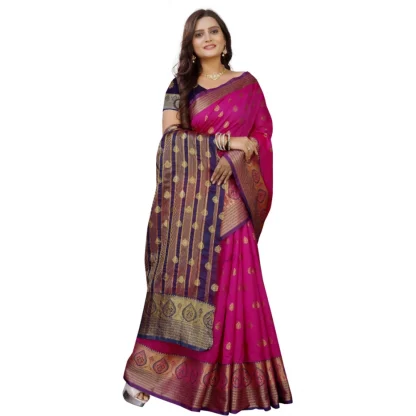 Women's Silk Blend Woven Saree With Unstitched Blouse 5.5Mtr (Purple-Pink) - Image 3