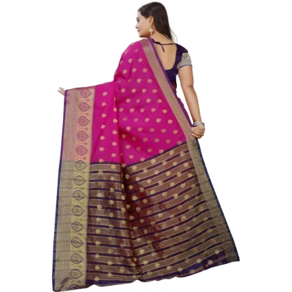 Women's Silk Blend Woven Saree With Unstitched Blouse 5.5Mtr (Purple-Pink) - Image 4