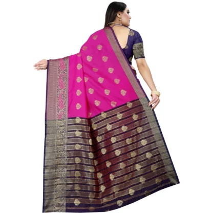 Women's Silk Blend Woven Saree With Unstitched Blouse 5.5Mtr (Purple-Pink) - Image 4