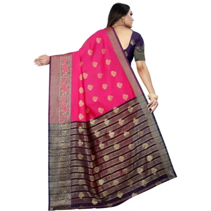 Women's Silk Blend Woven Saree With Unstitched Blouse 5.5Mtr (Purple-Pink) - Image 4