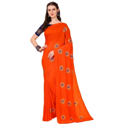 Women's Silk Blend Embroidered Saree With Unstitched Blouse 5.5Mtr (Orange)