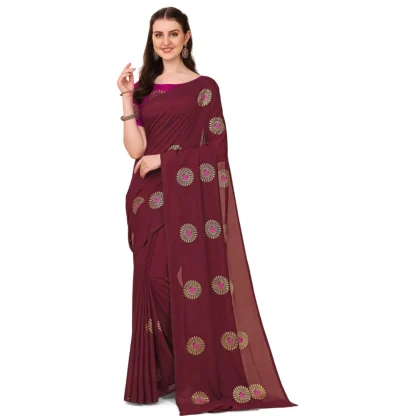 Women's Silk Blend Embroidered Saree With Unstitched Blouse 5.5Mtr (Brown)