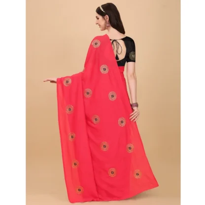 Women's Silk Blend Embroidered Saree With Unstitched Blouse 5.5Mtr (Pink) - Image 3