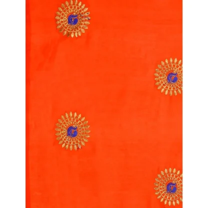 Women's Silk Blend Embroidered Saree With Unstitched Blouse 5.5Mtr (Orange) - Image 2